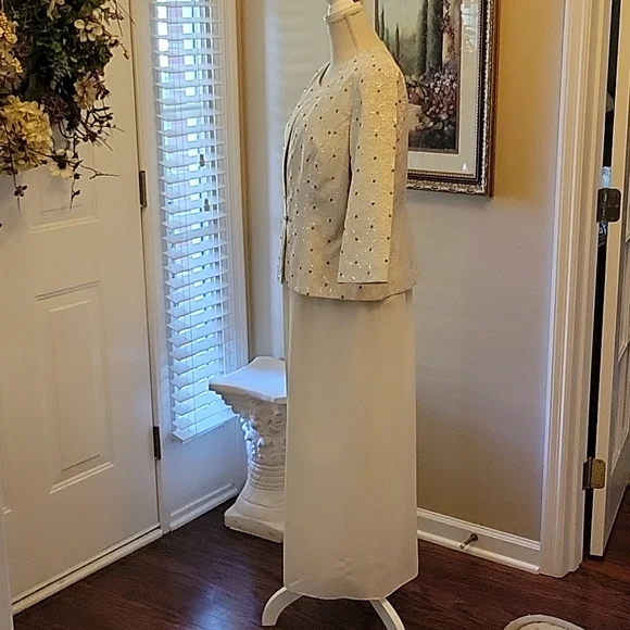 Coldwater Creek cream beaded sleeveless dress textured beaded jacket size 14…EUC - Picture 5 of 10